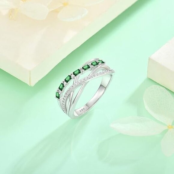 Twisted Knot Ring Infinity Crisscross Statement Rings - Emerald - Picture 2 of 5